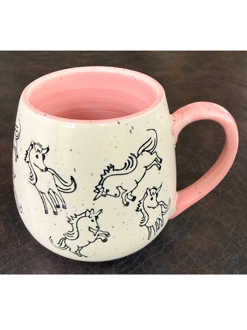 Meritage Whimsical Unicorn Coffee Tea Mug Speckled Pink Stoneware Collectible